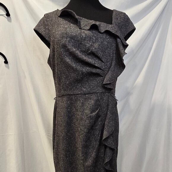 White House Black Market Gray Ruffle Dress Size 14 Lined Slit - Picture 1 of 8